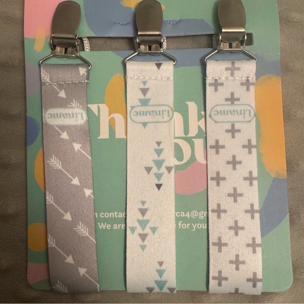 Baby Pacifier Clips - Gray, Blue, White